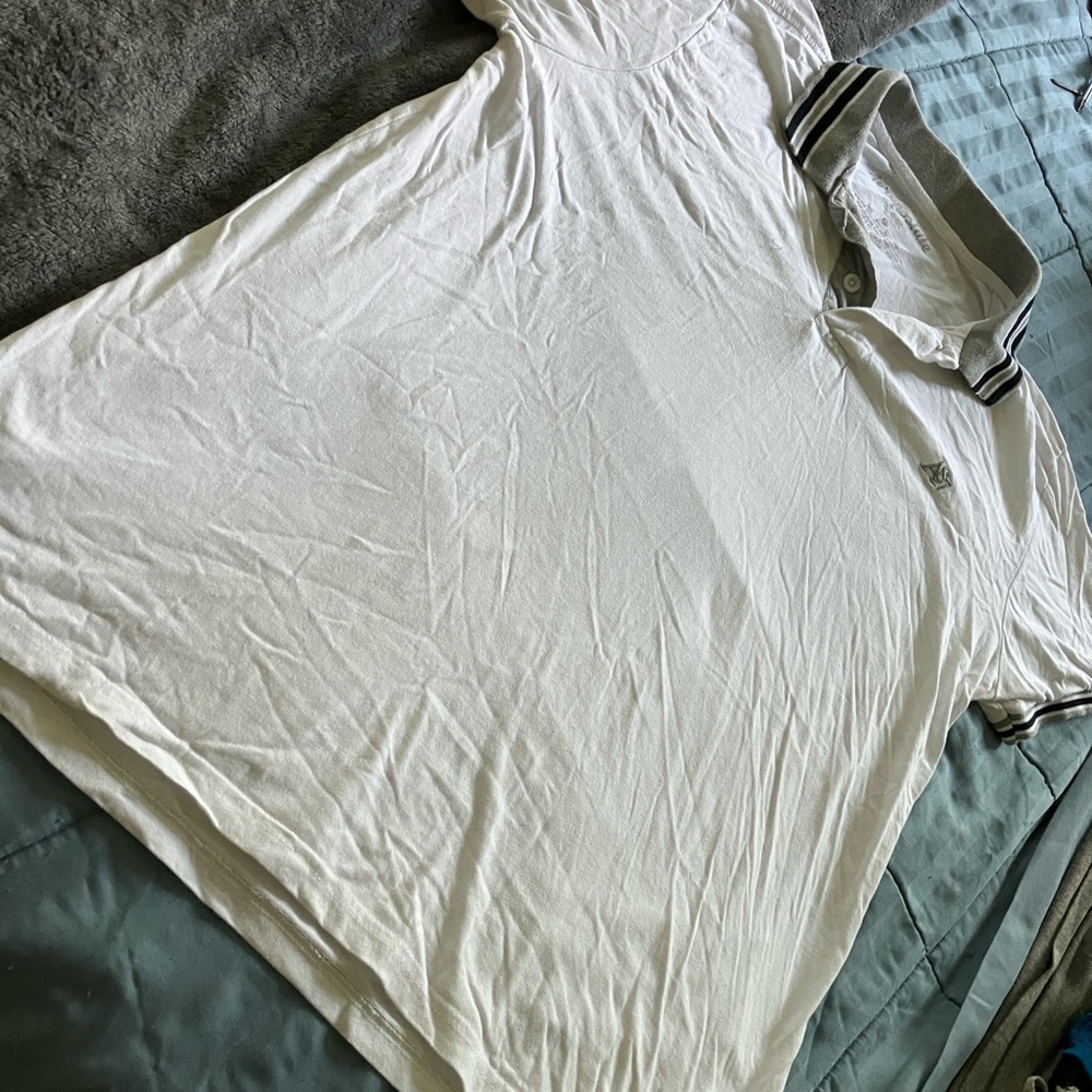 Aeropostale white polo with black and grey stripes